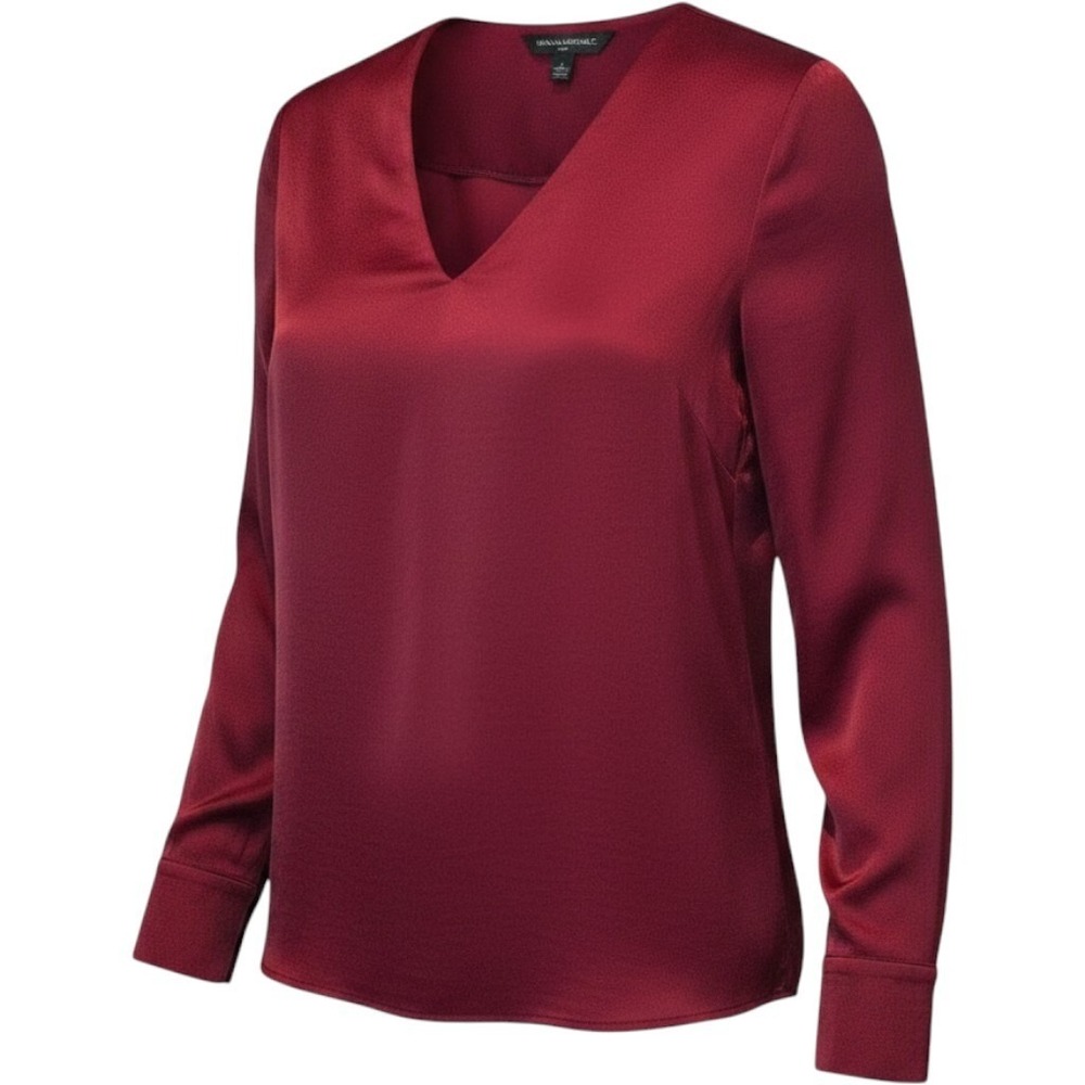 Banana Republic Satin V-Neck Blouse Long Sleeve Burgundy Wine Professional‎ S